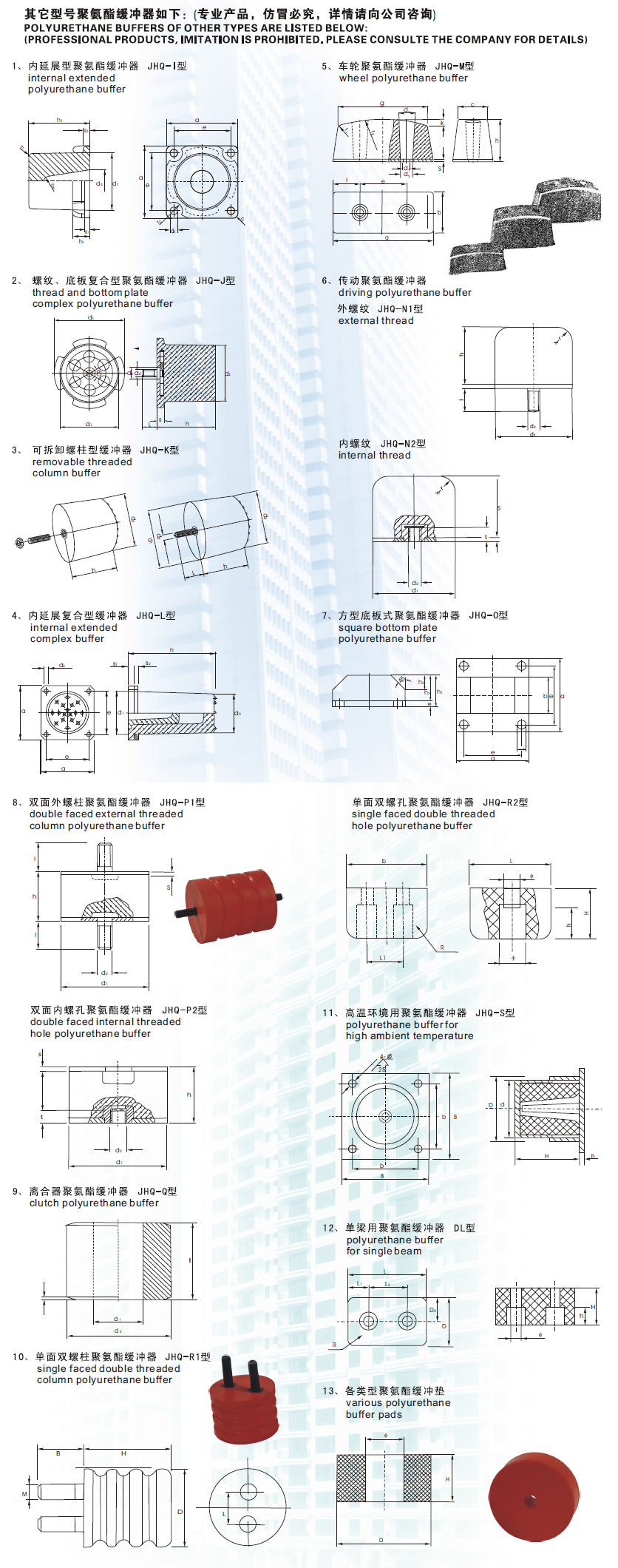 聚氨酯緩沖器產品選用表